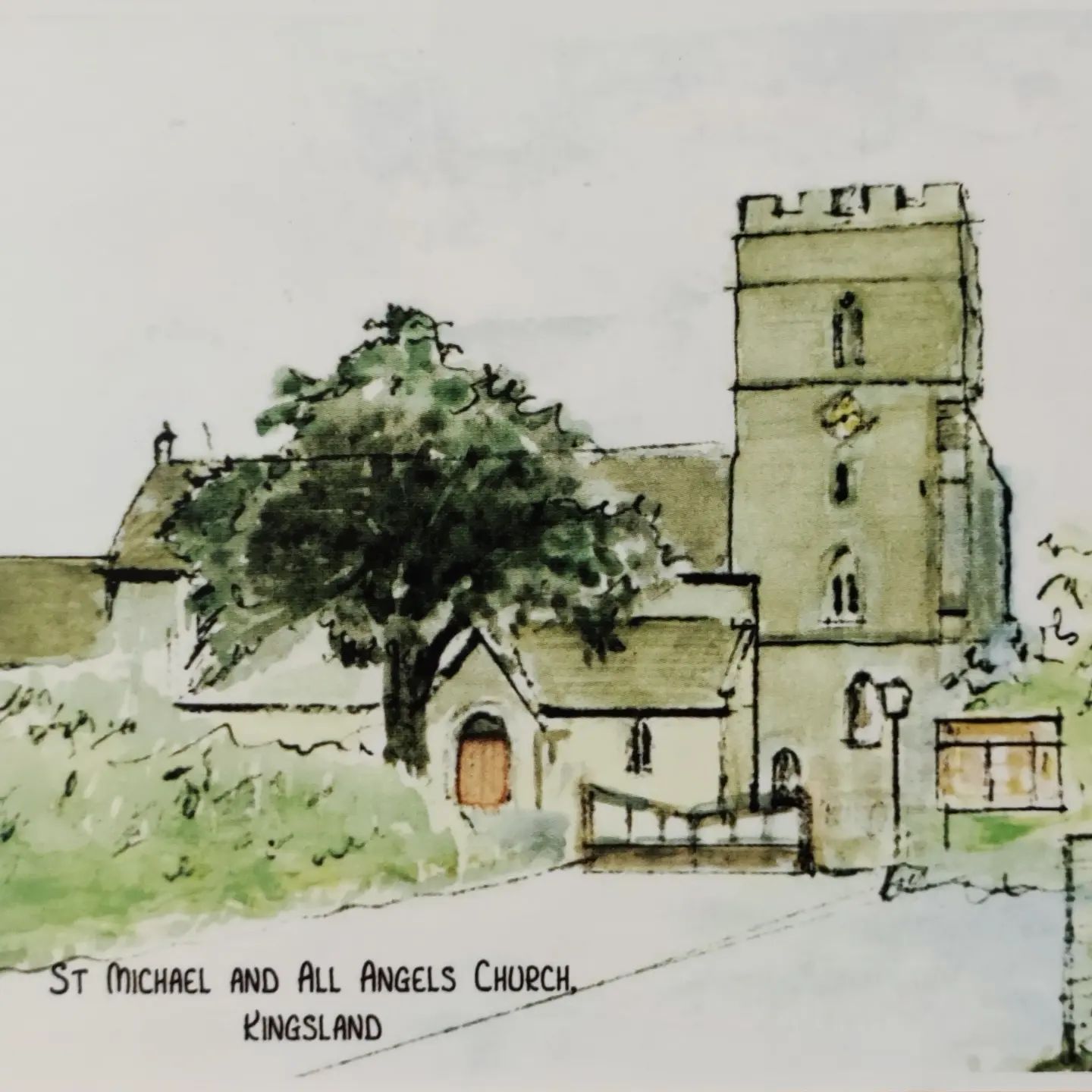 A watercolor painting of a church.