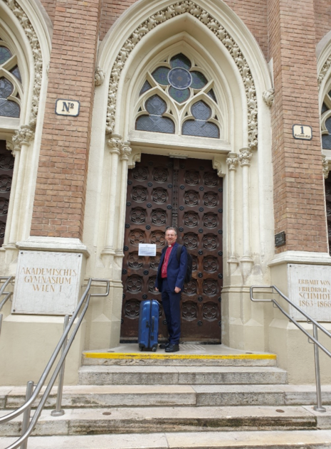 Bishop Robert outside the Central High School.