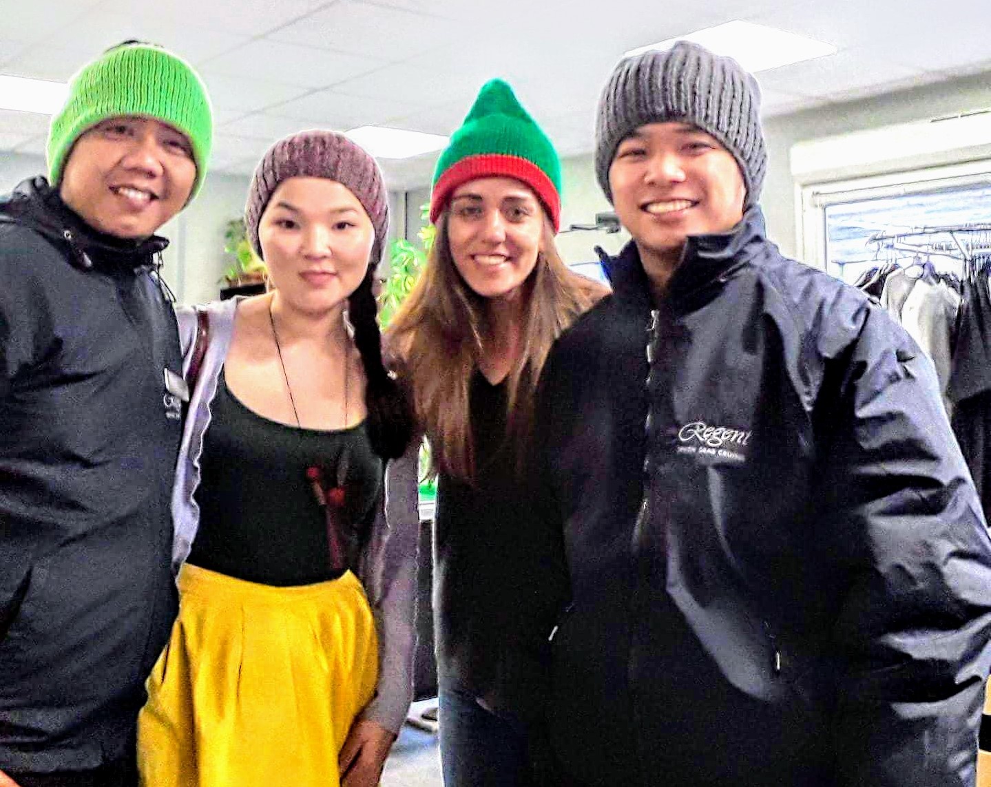 Seafarers wearing woolly hats.