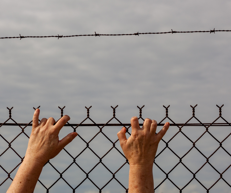 hands on wire fence