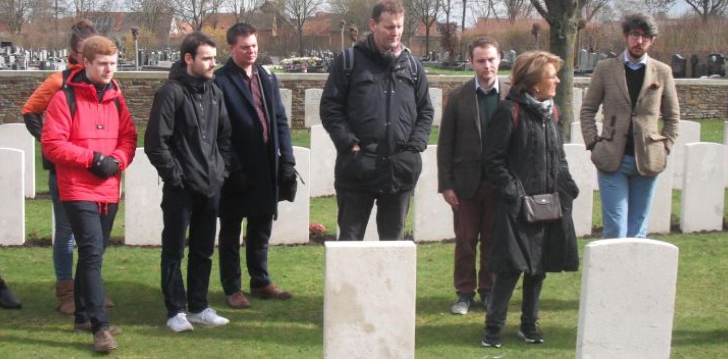 Young people stood in remembrance at Flanders Fields.