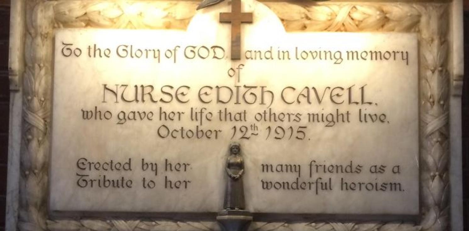 A plaque dedicated to Nurse Edith Cavell.