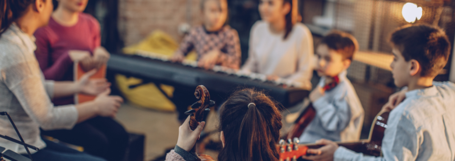 Youth playing musical instruments