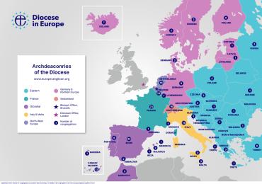 Map of chaplaincy locations in Europe
