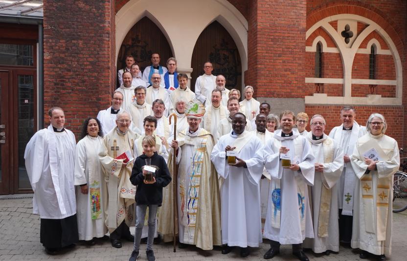 Clergy gathered after Chrism Eucharist.