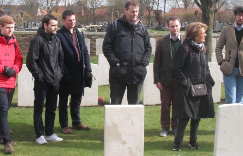 Young people stood in remembrance at Flanders Fields.