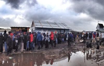 A line of people seeking sanctuary.