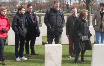 Young people stood in remembrance at Flanders Fields.