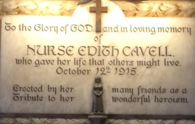 A plaque dedicated to Nurse Edith Cavell.