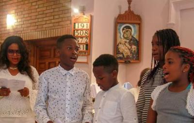 A group singing at a confirmation.