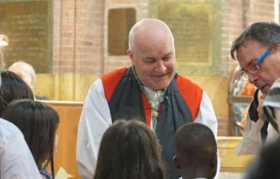 Archbishop of York greeting group of children