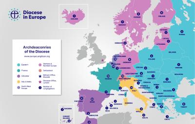 Map of chaplaincy locations in Europe
