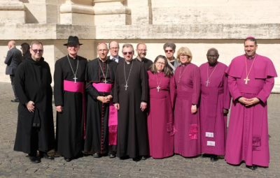 The Rt Revd Robert Innes, Bishop in Europe, stands with members of the Anglican delegation that attended the funeral of Pope Francis.